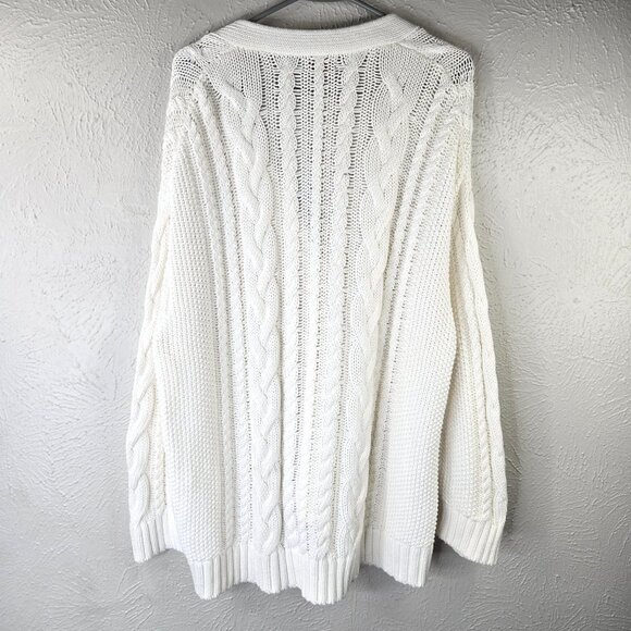 Quince Cardigan Sweater M White Organic Cotton Chunky Cable Knit Button Front - Picture 2 of 12